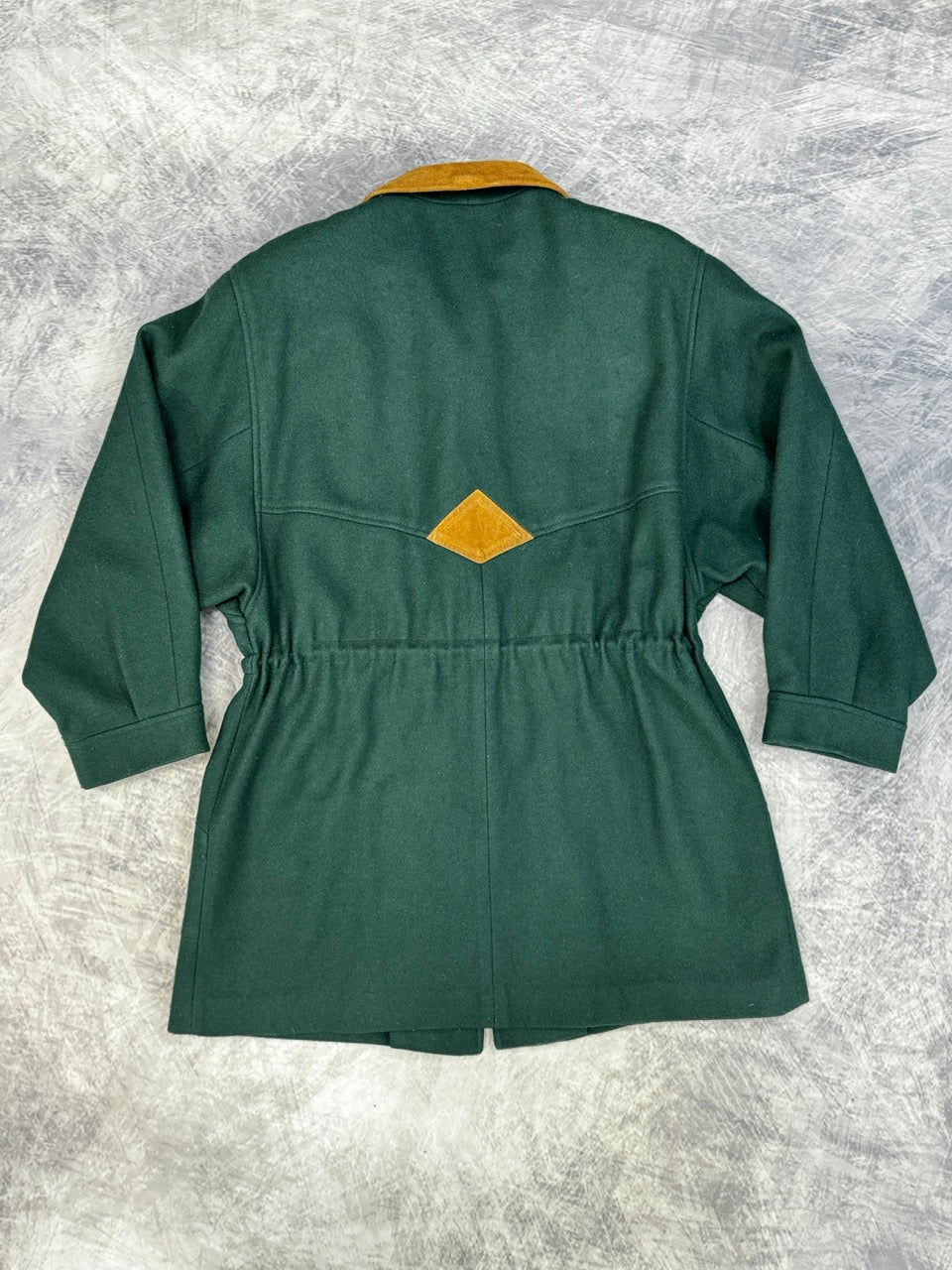 1980S FOREST GREEN WOOL COAT WITH SUEDE DETAILS - 10