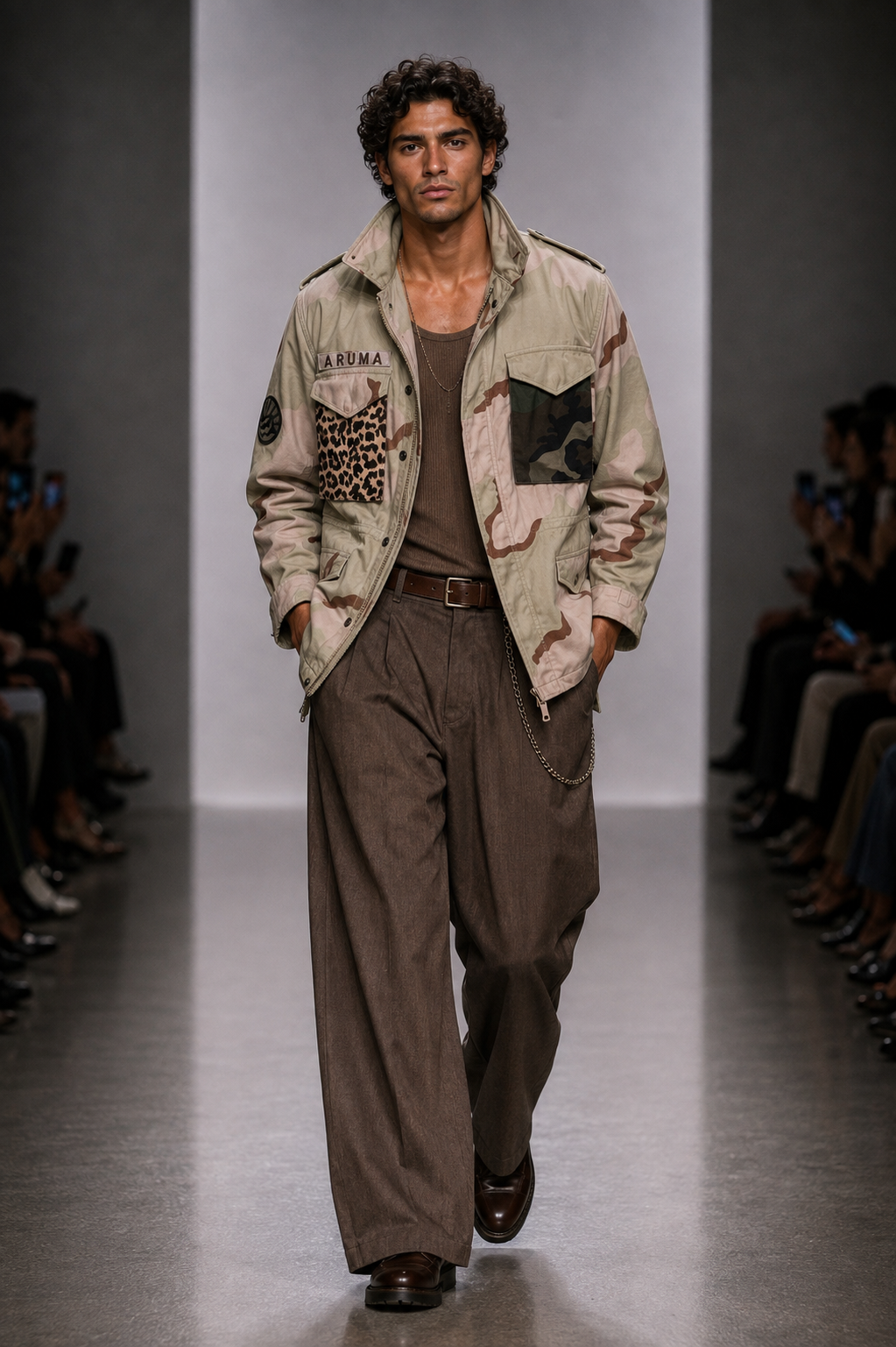 BROWN CAMO JACKET SUN PRINT - L