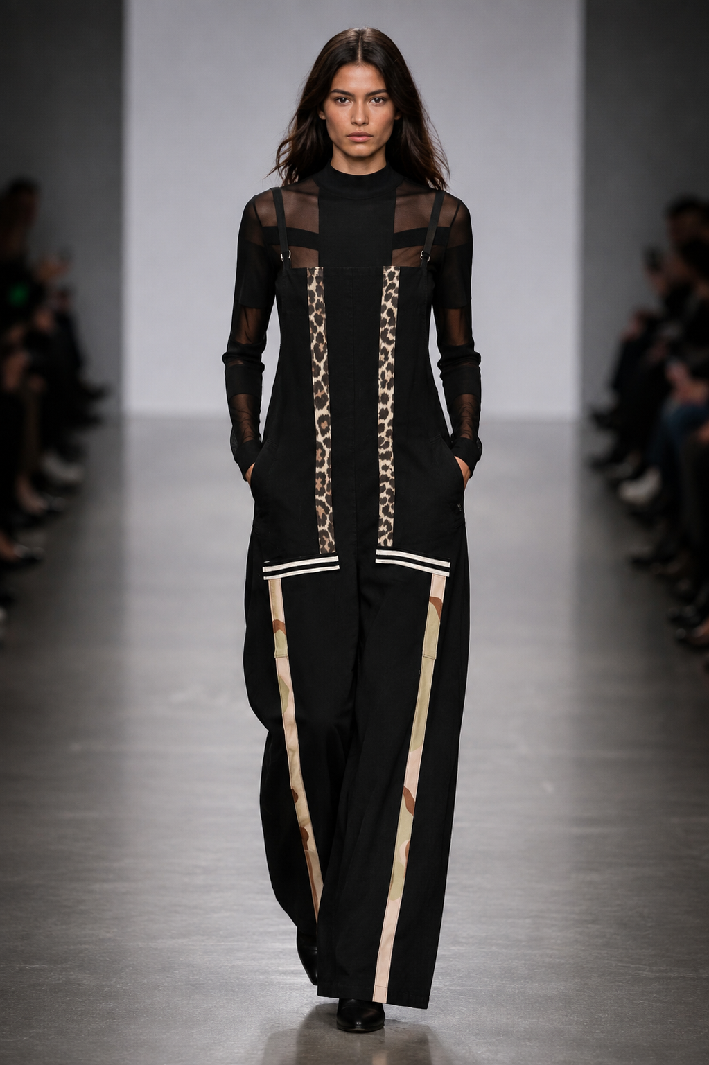 BLACK OVERALLS + BLACK MESH BODYSUIT - SET - S