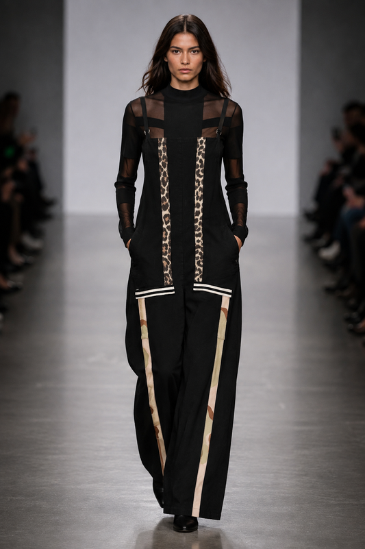 BLACK OVERALLS + BLACK MESH BODYSUIT - SET - S