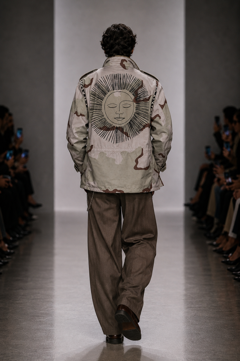 BROWN CAMO JACKET SUN PRINT - L