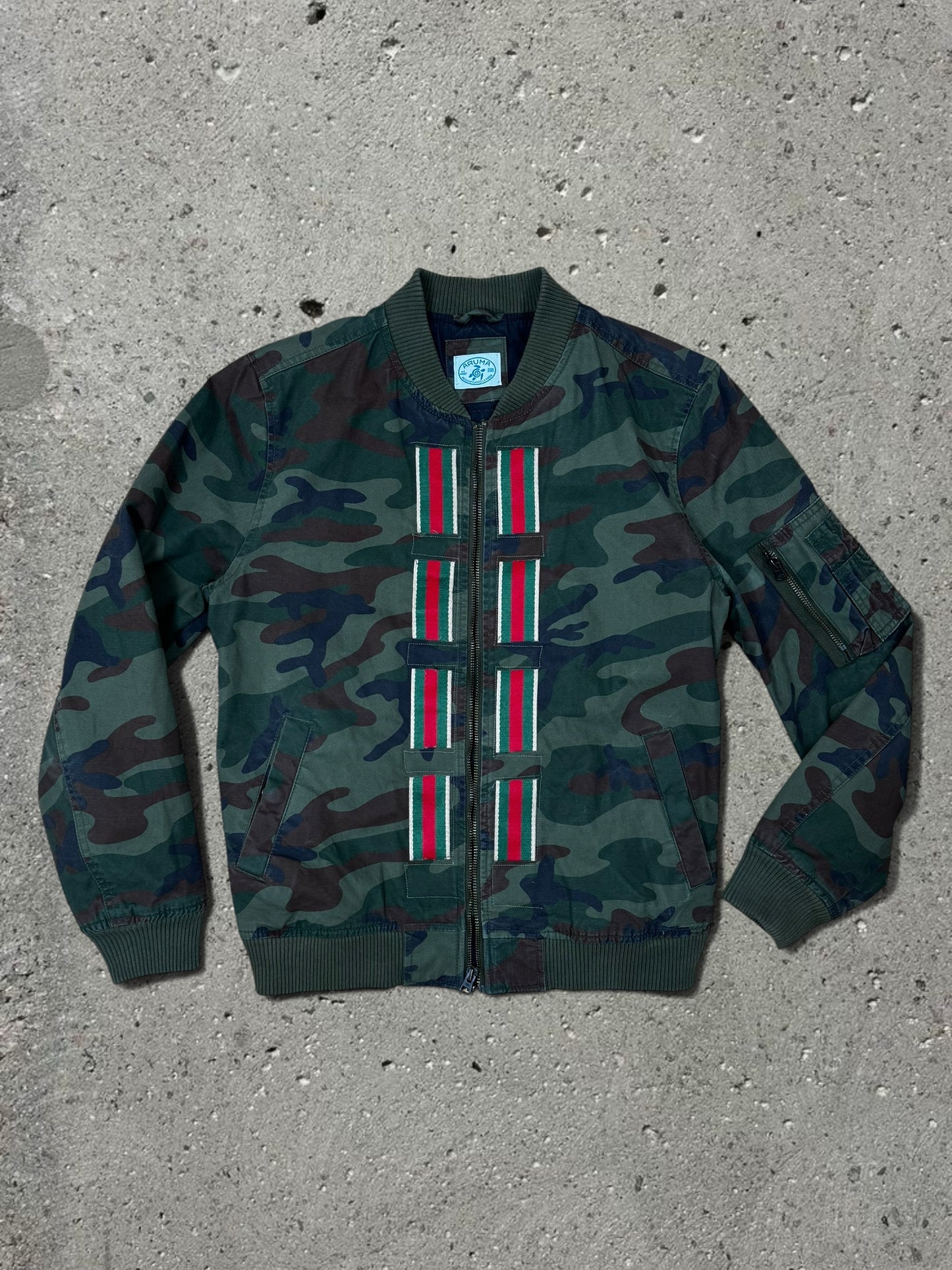 GREEN CAMO JACKET RED TRIM - M