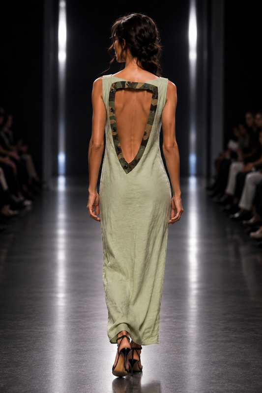 MINT GREEN OPEN BACK LINEN DRESS - S