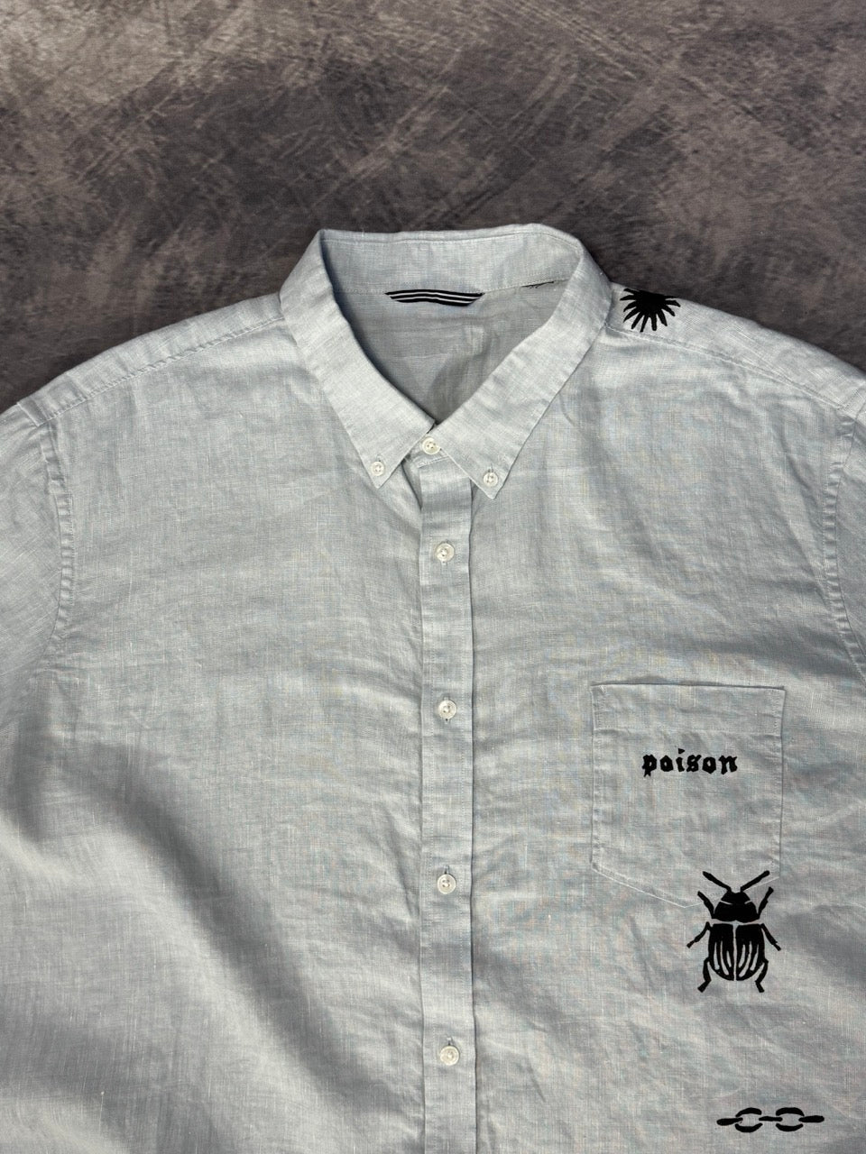 POISON BLUE LIGHT LINEN SHIRT SHORT SLEEVE - 2XL