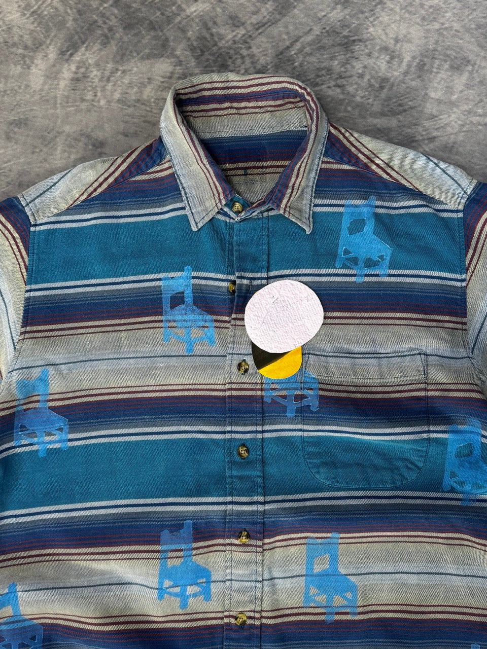 BLUE MULTICOLORED SHIRT -CHAIR PATTERN- LONG SLEEVE - L