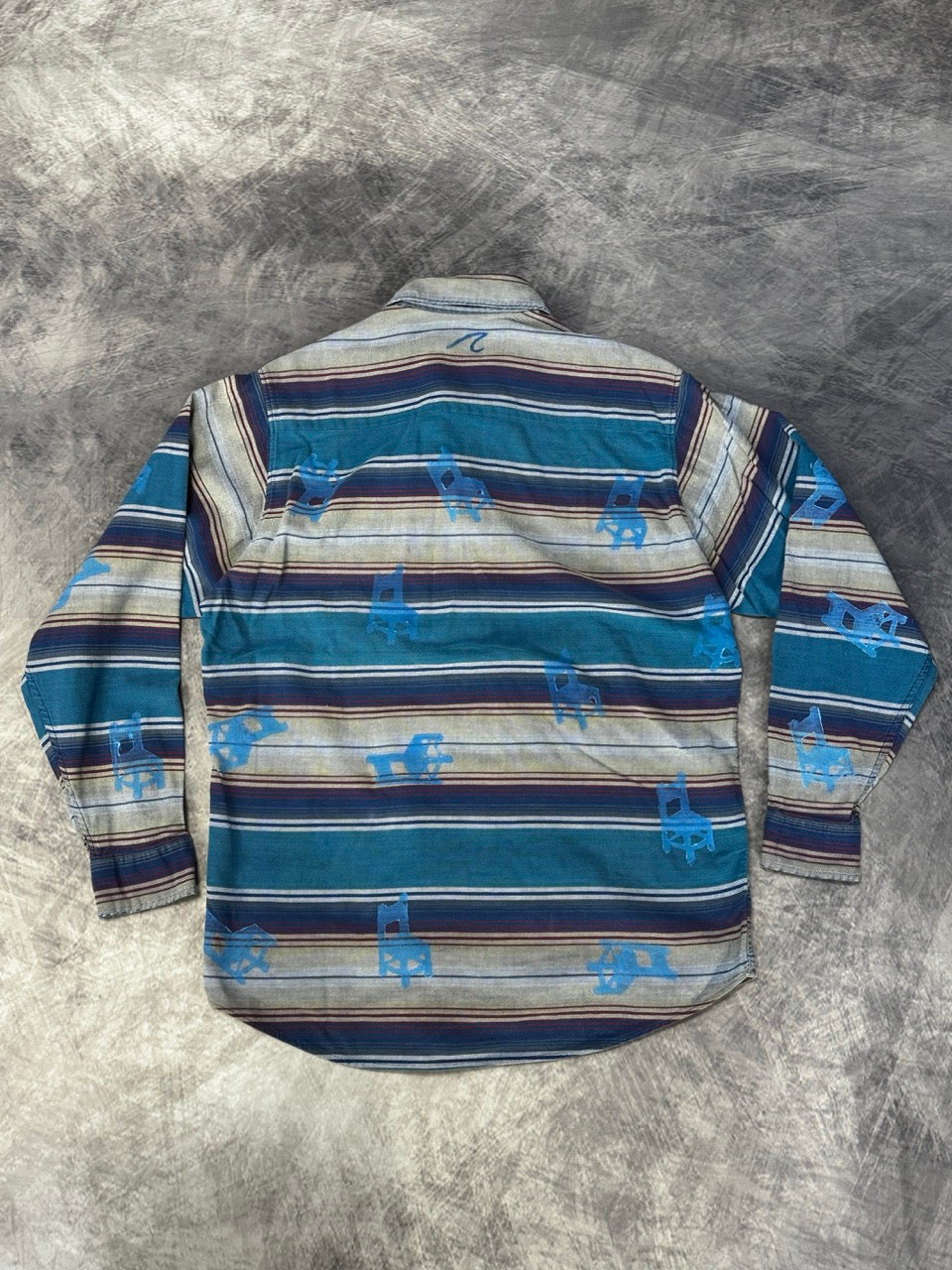 BLUE MULTICOLORED SHIRT -CHAIR PATTERN- LONG SLEEVE - L