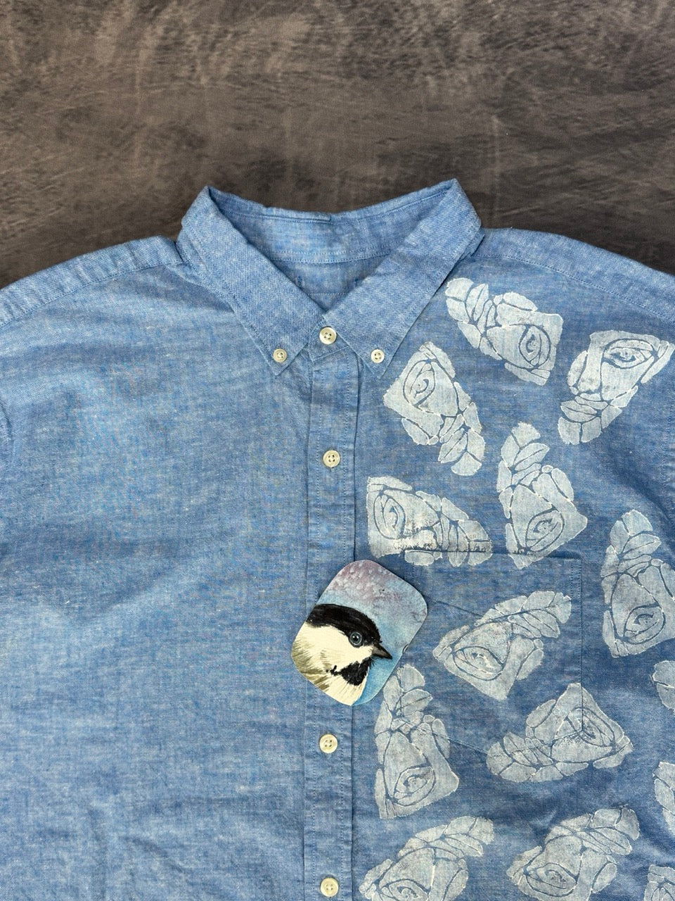 HALF FACE BLUE LINEN SHIRT - LONG SLEEVE - M