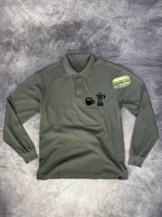 SLATE GREEN BUTTON UP - COFFEE SWEATER - M