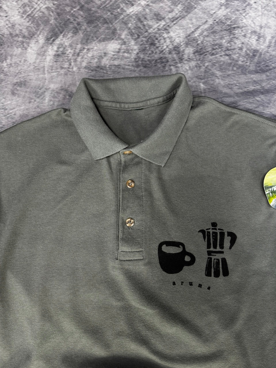 SLATE GREEN BUTTON UP - COFFEE SWEATER - M