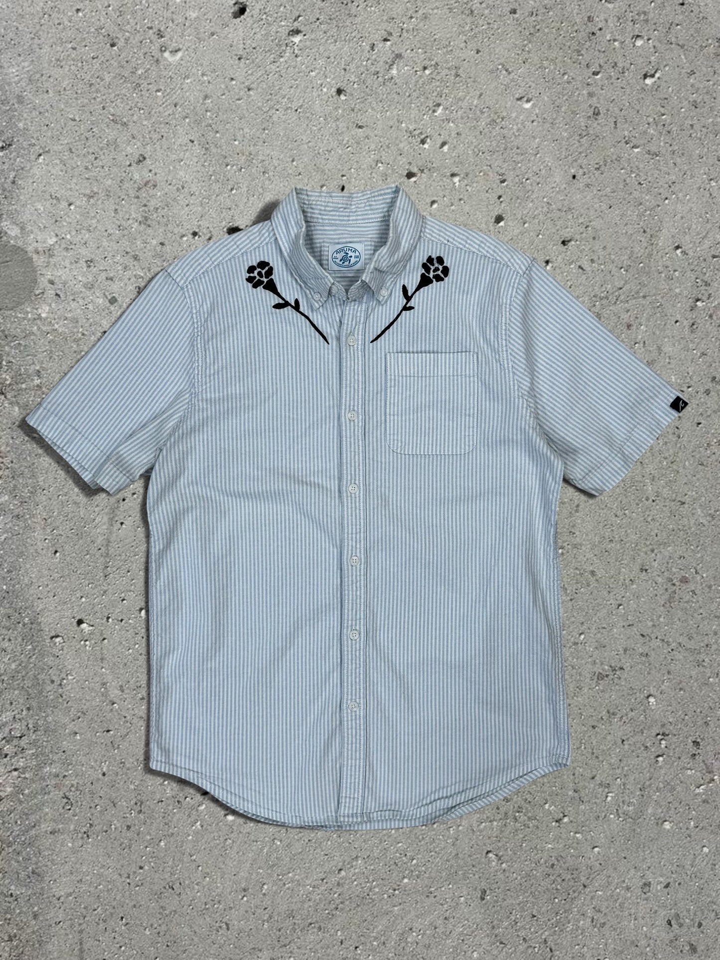 GREY CAMO OVERALLS  + LIGHT BLUE SHIRT + BROWN WOOL SWEATER - SET - M