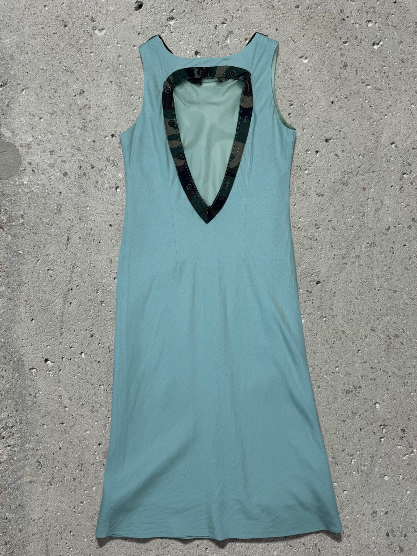 MINT GREEN OPEN BACK LINEN DRESS - S