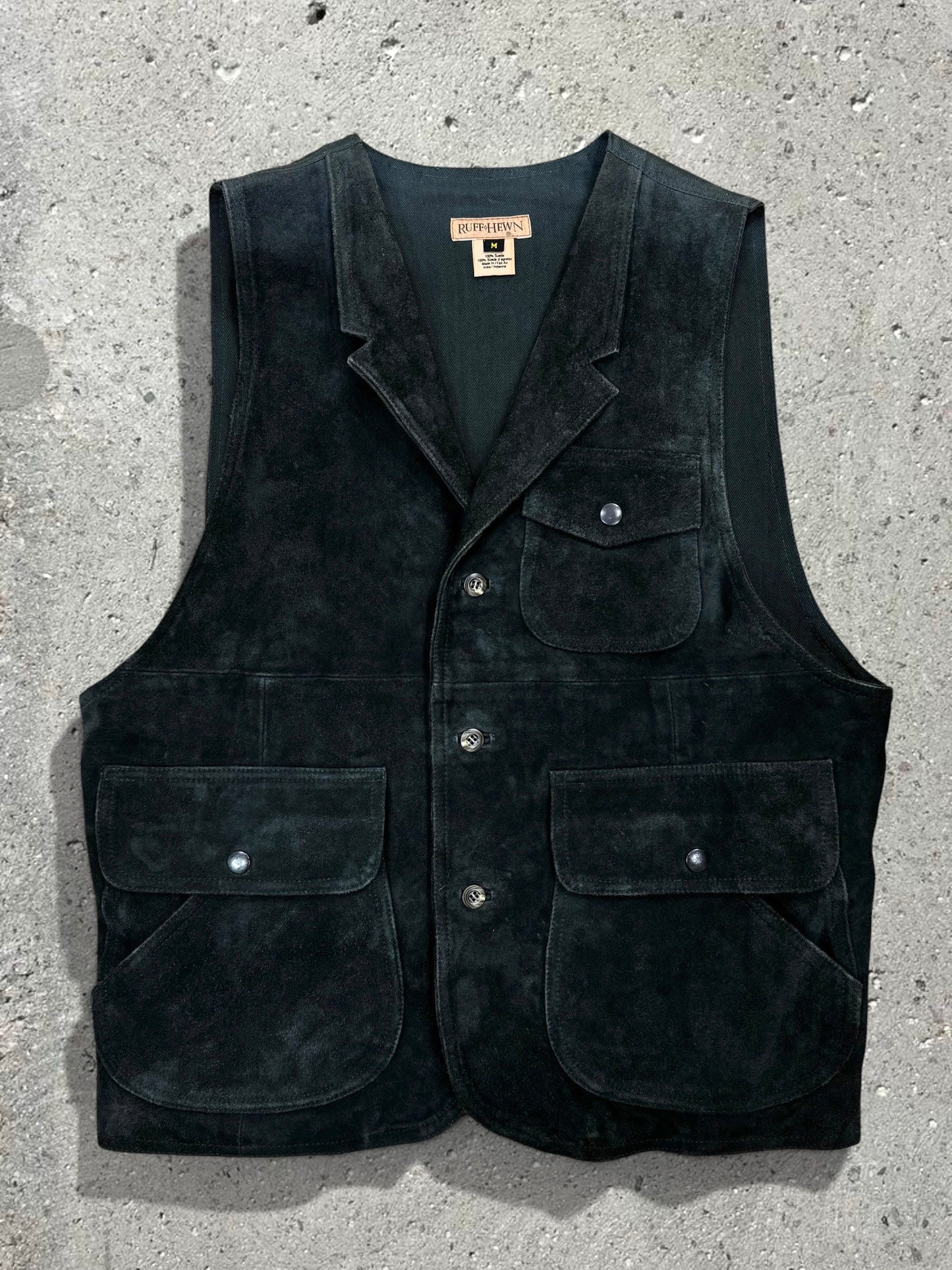 MULTIPATTERN CAMO ANIMAL PRINT PANTS + WHITE HOODIE SHIRT + GREEN SUEDE LEATHER VEST TOP - SET - M/L