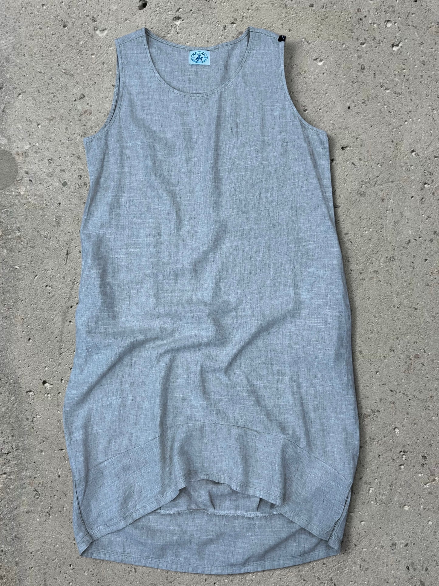 NATURAL TAN LINEN MAXI DRESS + GREEN MESH CAMO TOP - SET - L/M