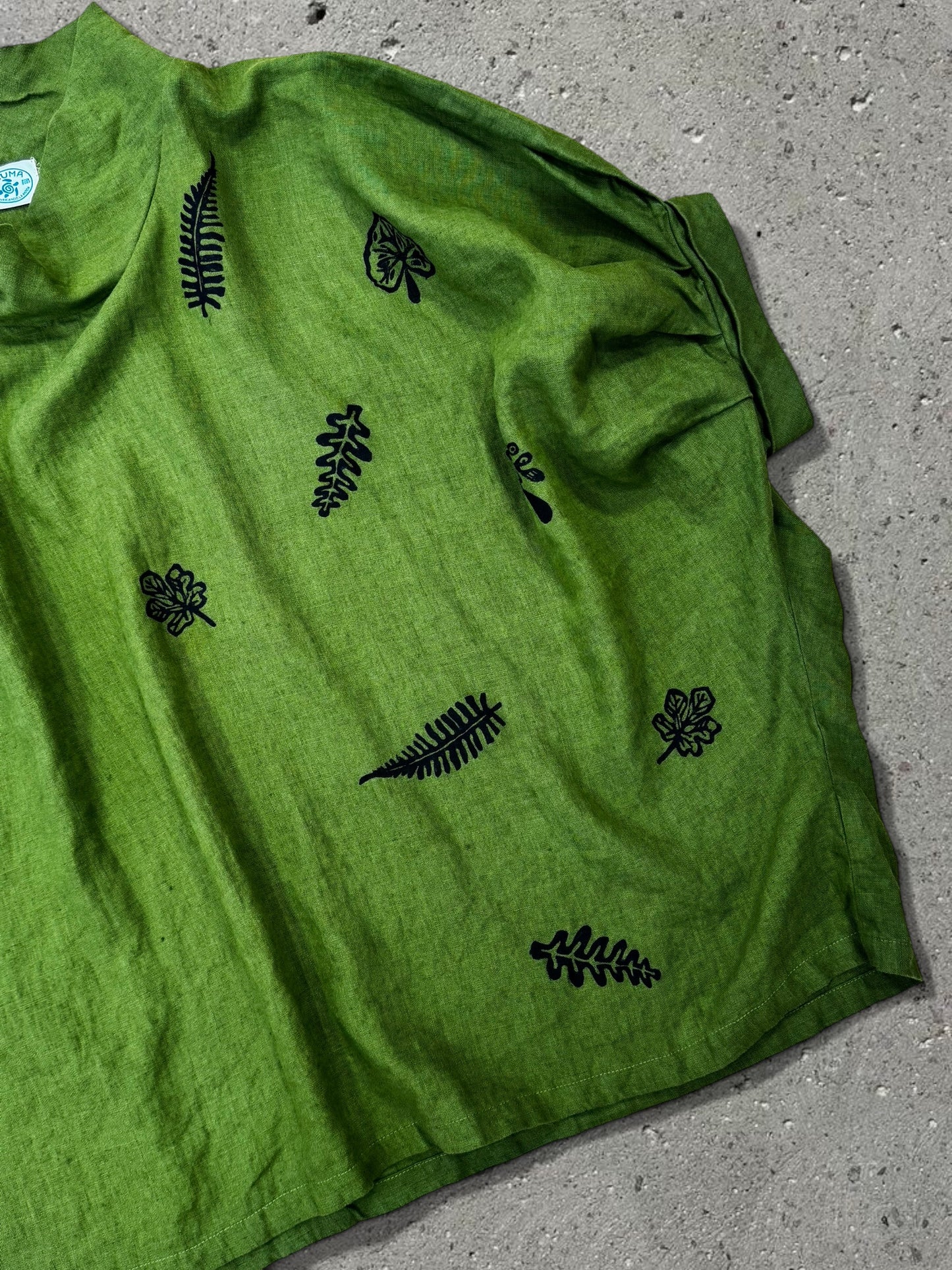 OLIVE GREEN LINEN OVERSIZE PRINT SHIRT DRESS - XL