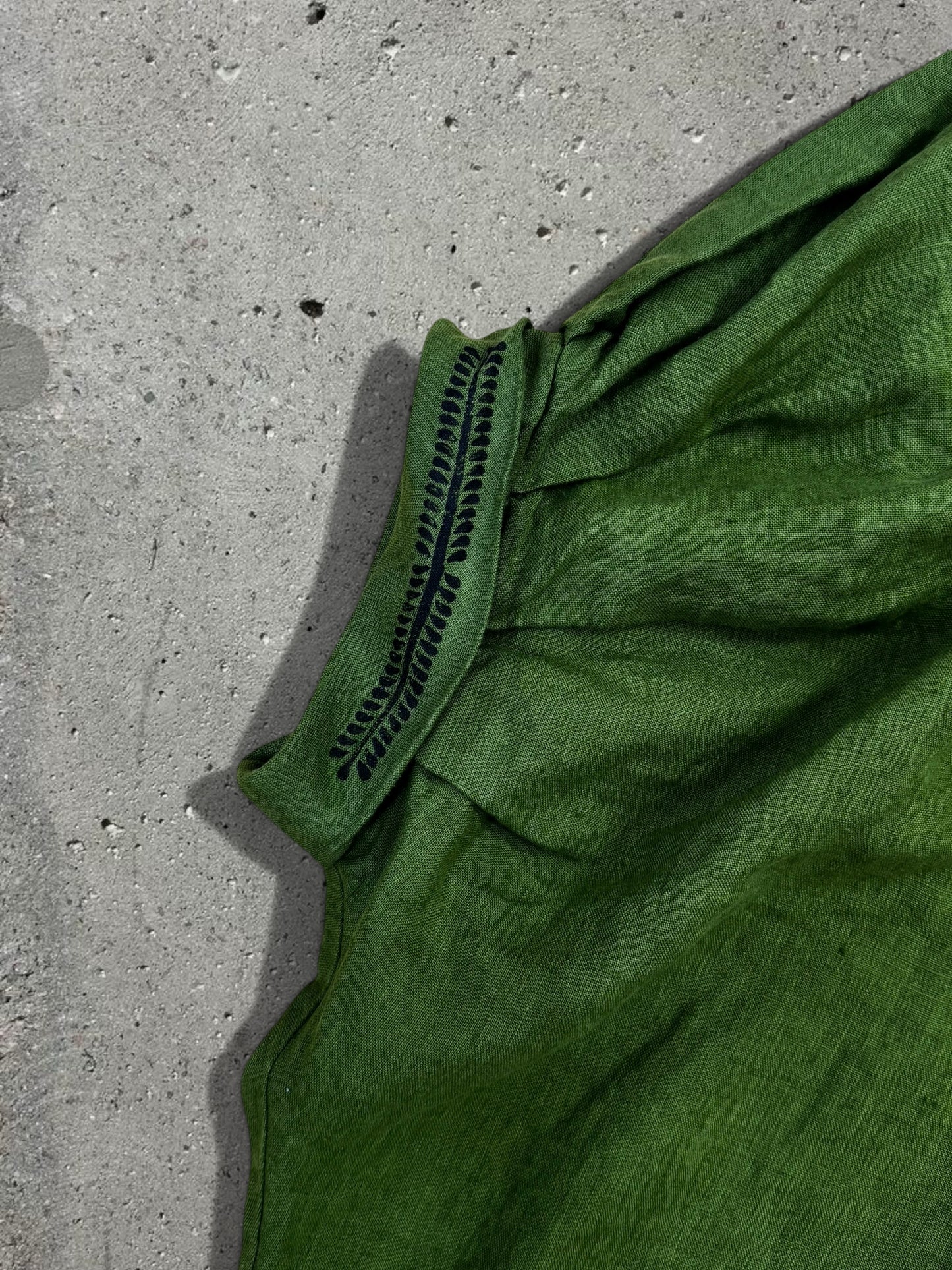 OLIVE GREEN LINEN OVERSIZE PRINT SHIRT DRESS - XL