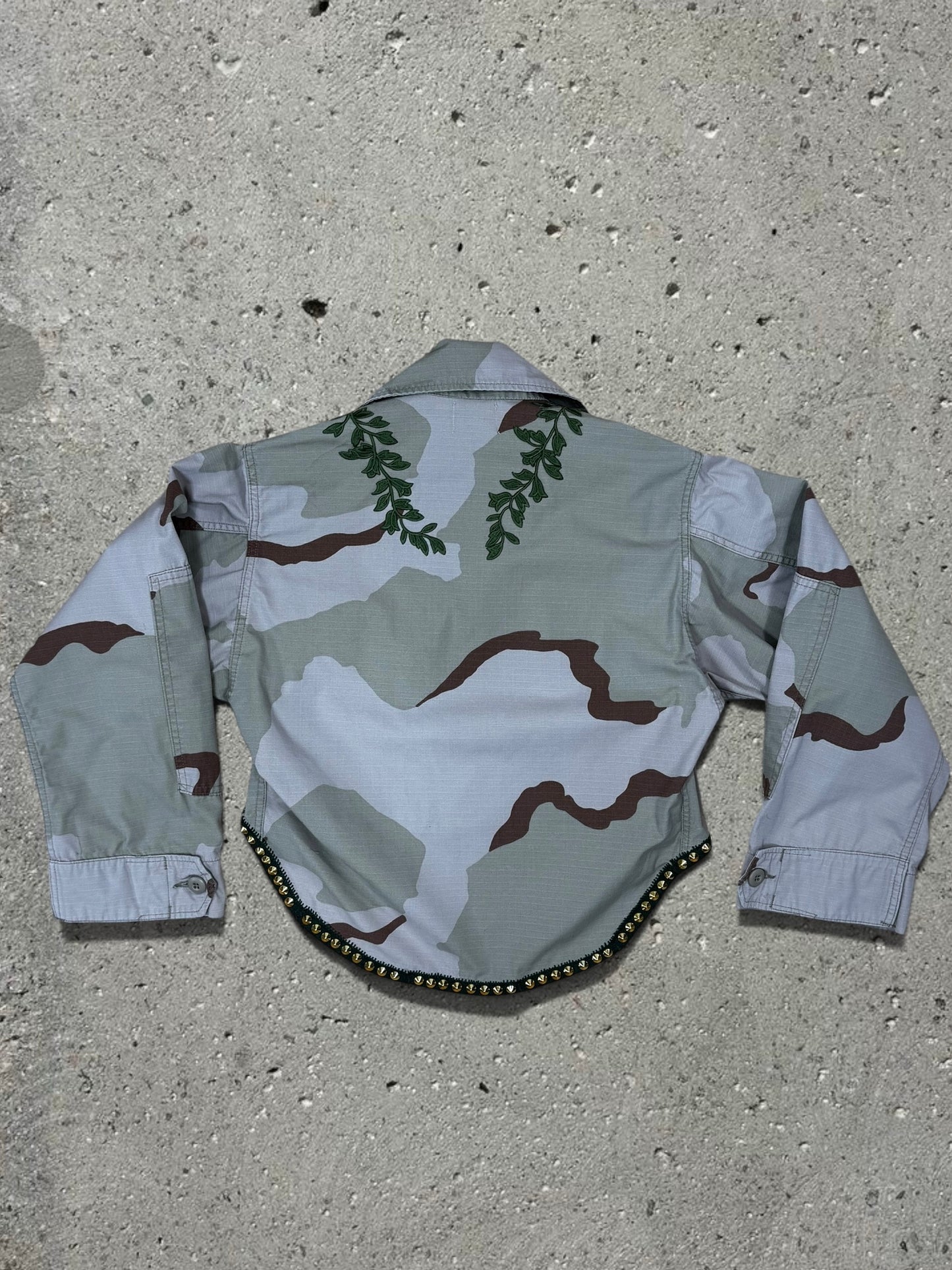 BROWN CAMO CROP TOP JACKET + CREAM WIDE LEG TROUSERS LINEN - SET - M