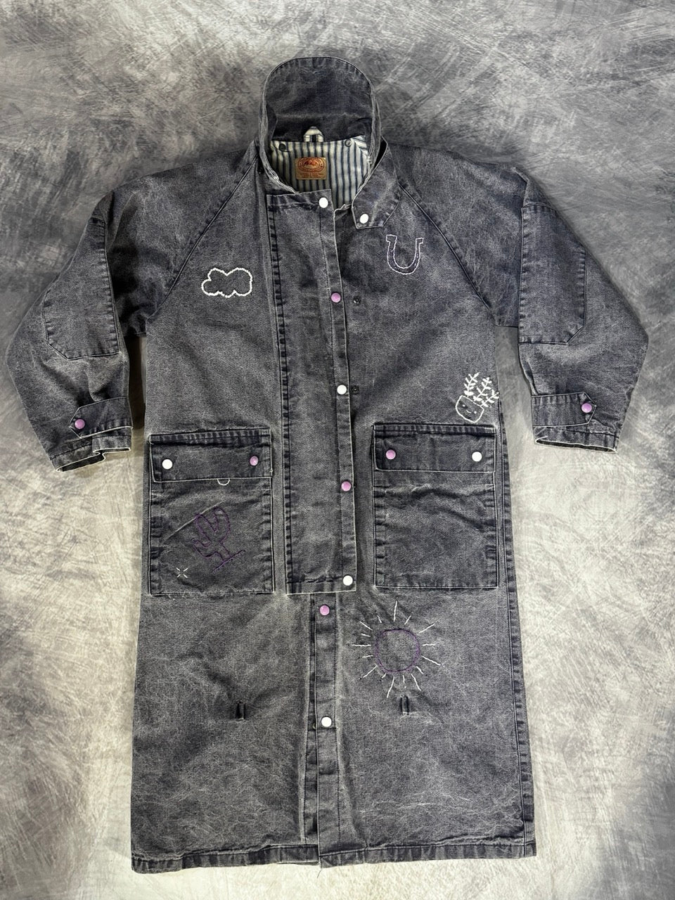 VINTAGE DARK VIOLET DENIM DUSTER - M