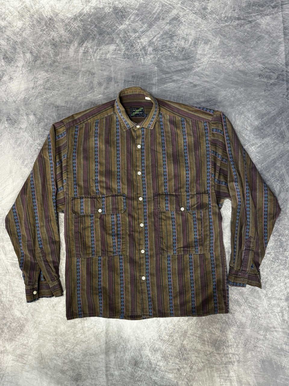1990S BROWN, VIOLET AND BLUE STRIPED SHIRT