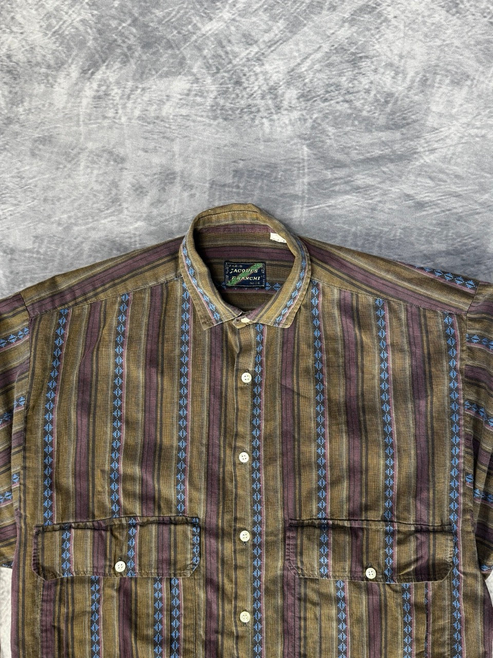1990S BROWN, VIOLET AND BLUE STRIPED SHIRT