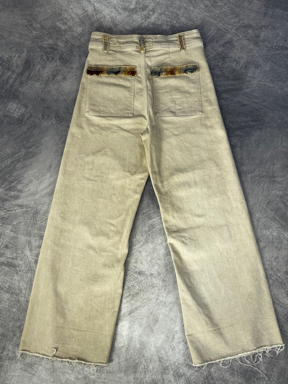 KHAKI WIDE LEG PANTS - DECORATED WITH PENDLETON WOOL - 8