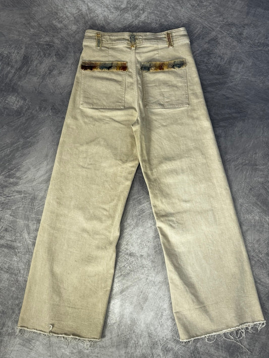 KHAKI WIDE LEG PANTS - DECORATED WITH PENDLETON WOOL - 8