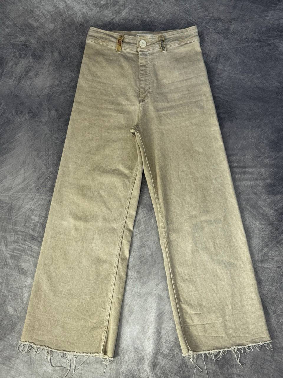 KHAKI WIDE LEG PANTS - DECORATED WITH PENDLETON WOOL - 8
