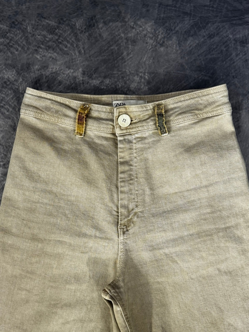 KHAKI WIDE LEG PANTS - DECORATED WITH PENDLETON WOOL - 8