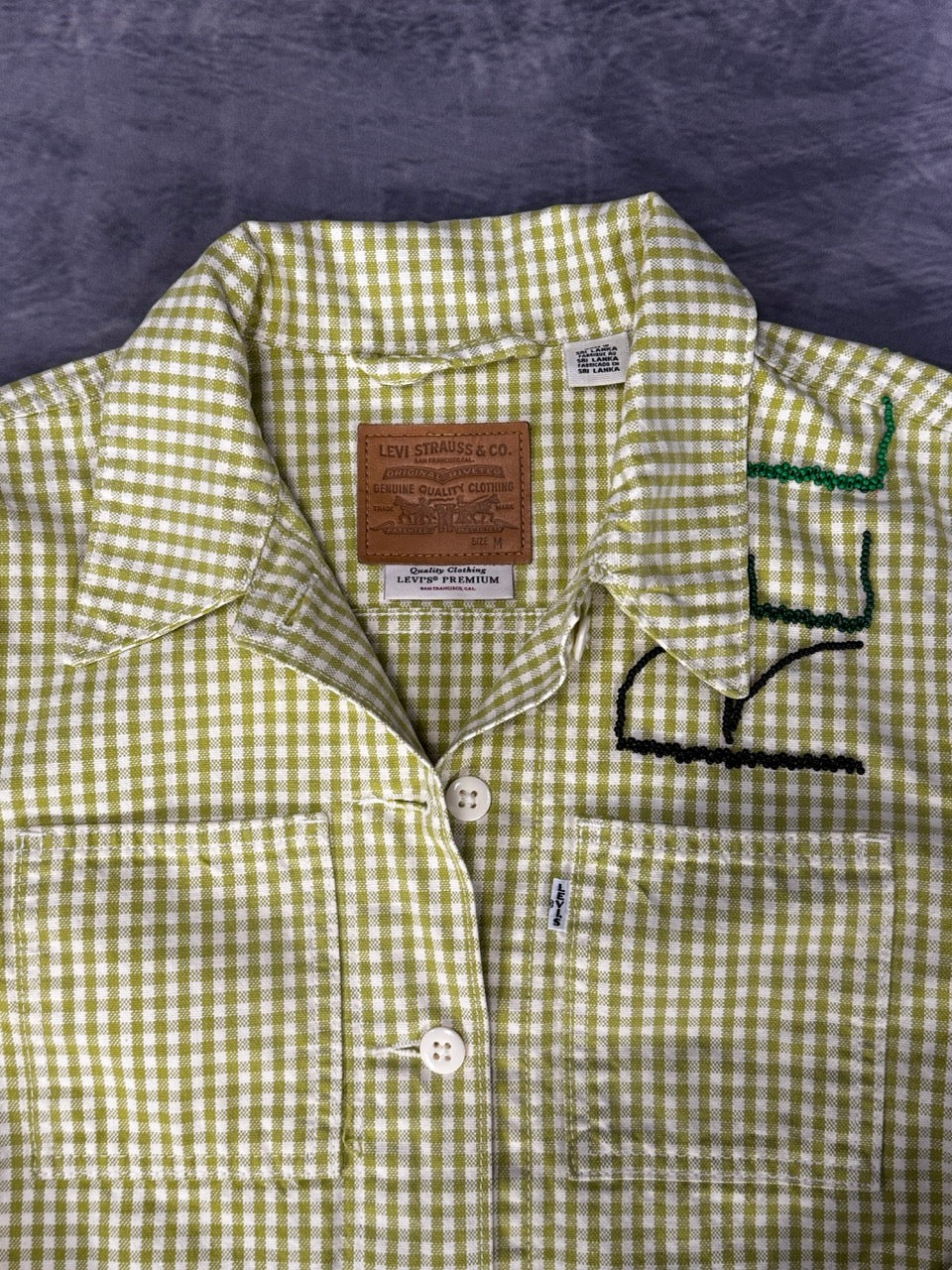RELAX GREEN JACKET - BEAD EMBROIDERED LETTERS -M