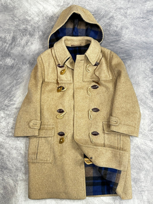 1980S LODEN WOOL DUFFLE COAT WITH HOOD - L