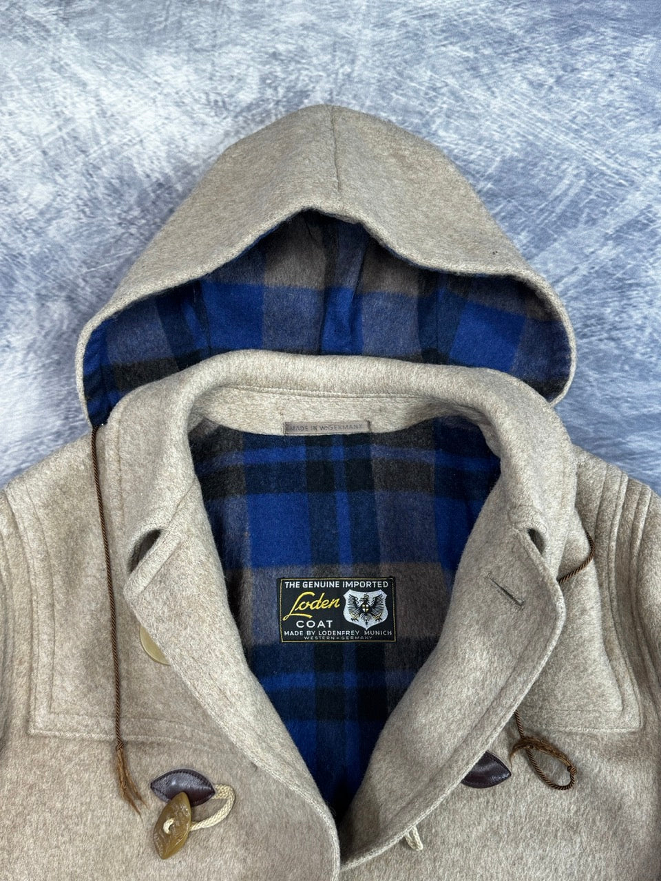 1980S LODEN WOOL DUFFLE COAT WITH HOOD - L