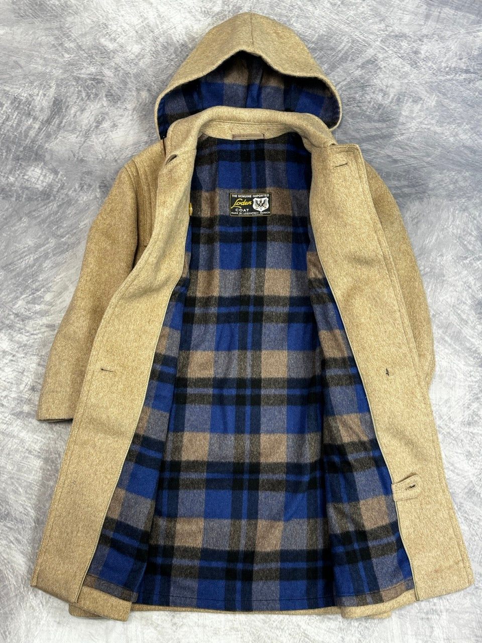 1980S LODEN WOOL DUFFLE COAT WITH HOOD - L
