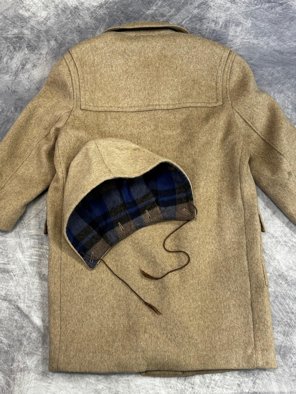 1980S LODEN WOOL DUFFLE COAT WITH HOOD - L