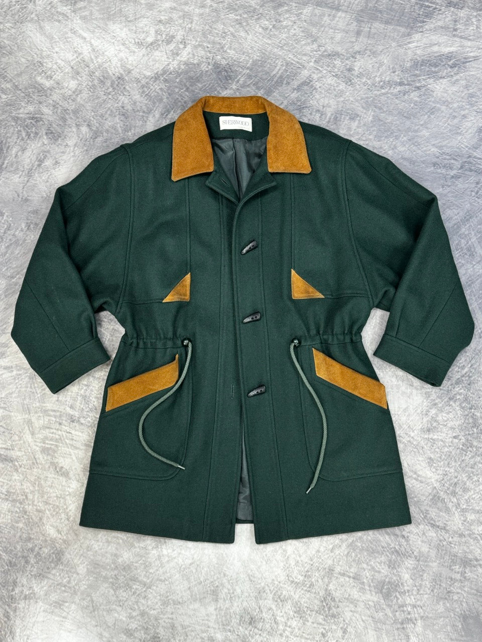 1980S FOREST GREEN WOOL COAT WITH SUEDE DETAILS - 10
