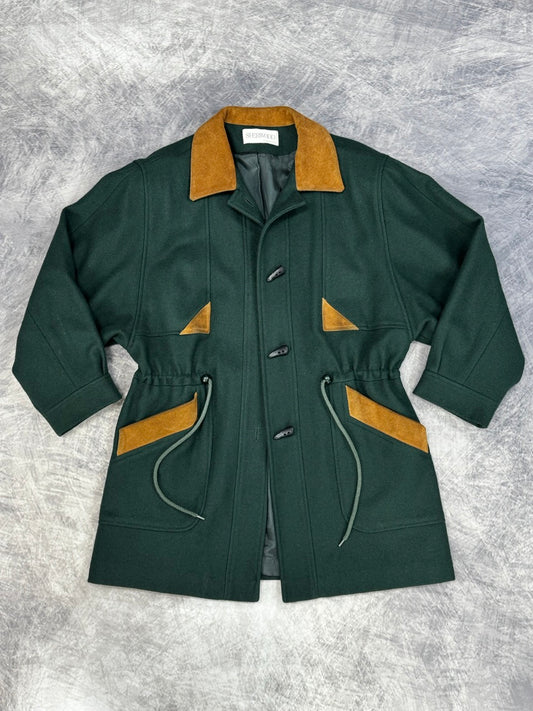 1980S FOREST GREEN WOOL COAT WITH SUEDE DETAILS - 10
