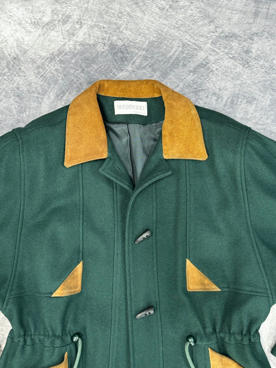 1980S FOREST GREEN WOOL COAT WITH SUEDE DETAILS - 10