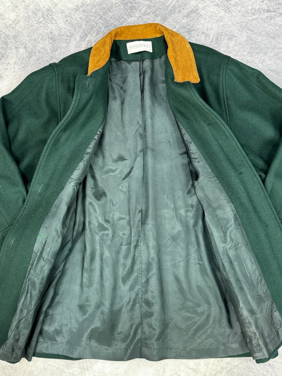 1980S FOREST GREEN WOOL COAT WITH SUEDE DETAILS - 10