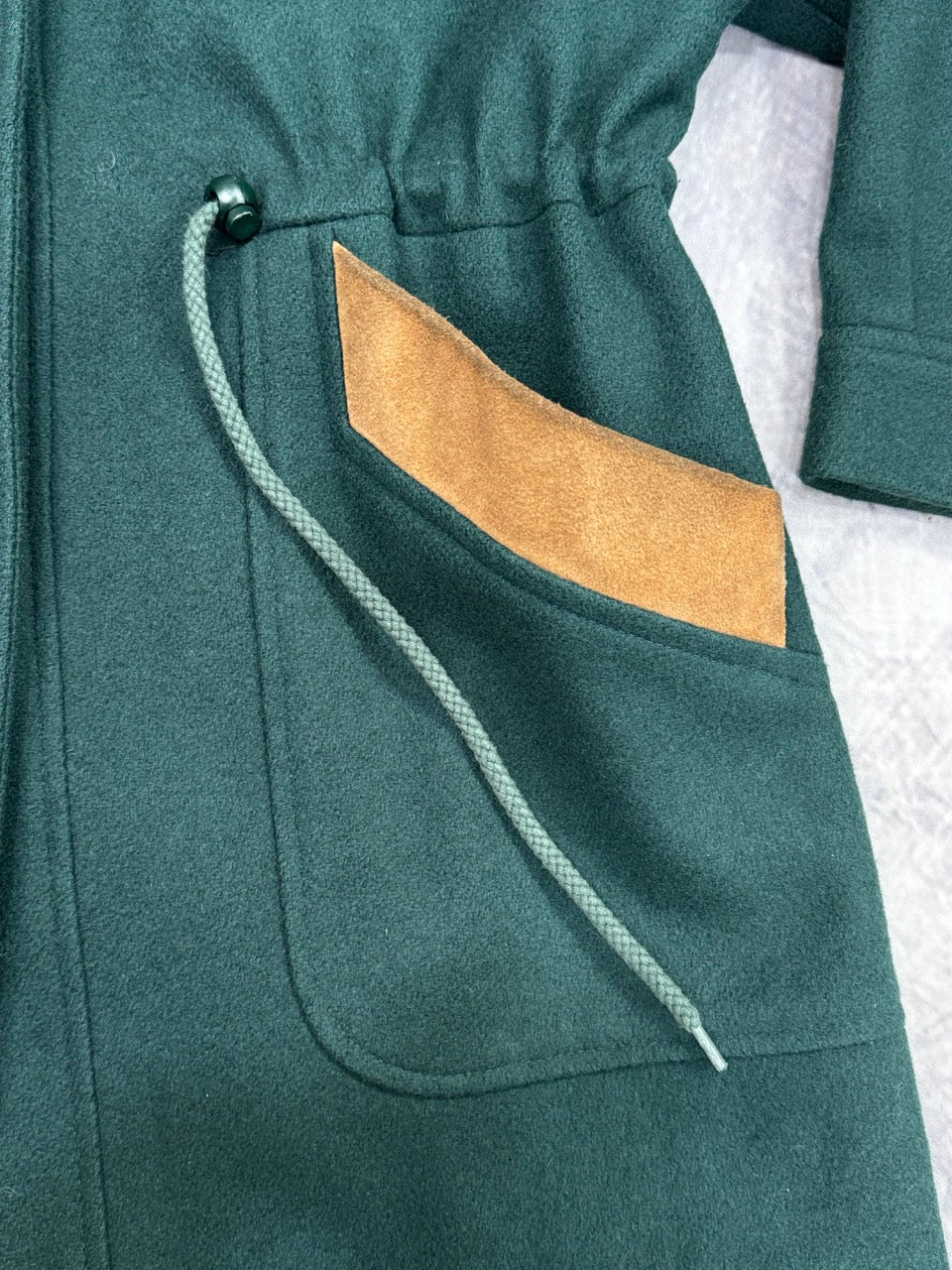 1980S FOREST GREEN WOOL COAT WITH SUEDE DETAILS - 10