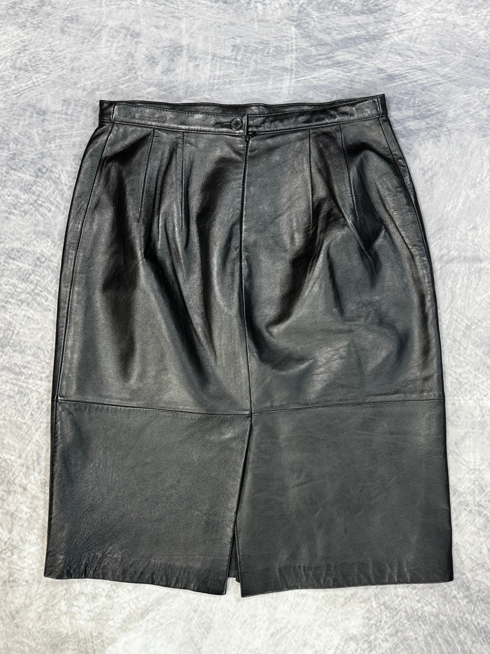 1990S BLACK LEATHER CLASSIC SKIRT - 8