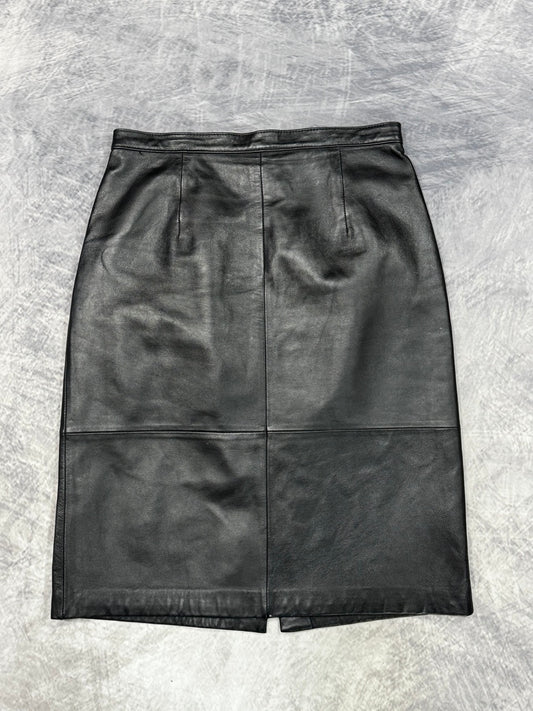 1990S BLACK LEATHER CLASSIC SKIRT - 8