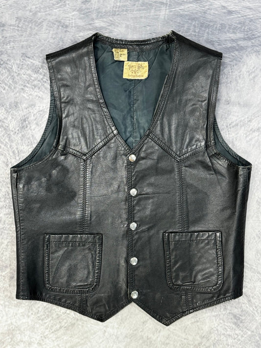 1980S BLACK LEATHER VEST - M