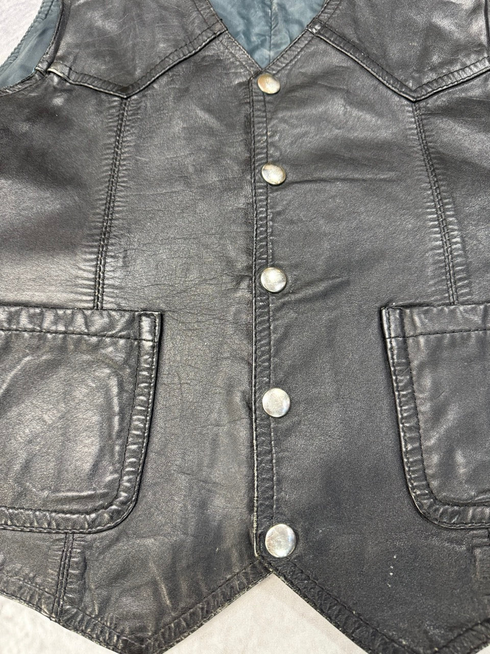 1980S BLACK LEATHER VEST - M