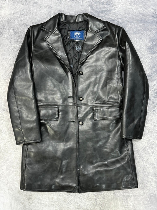 1990S BLACK ITALIAN LEATHER COAT - S