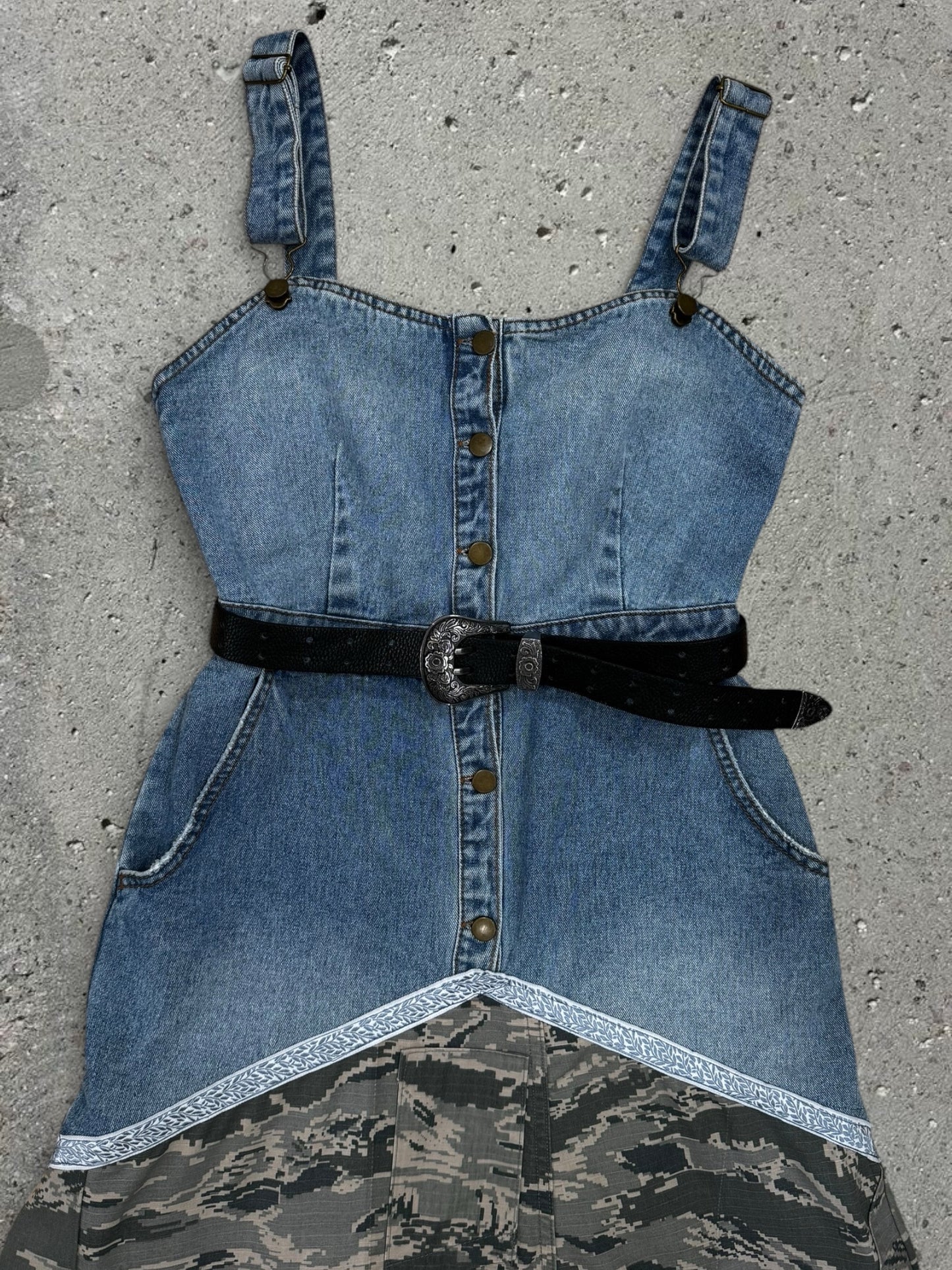 BLUE DENIM / GREY CAMO MAXI DRESS + BLACK BELT - SET - S/M