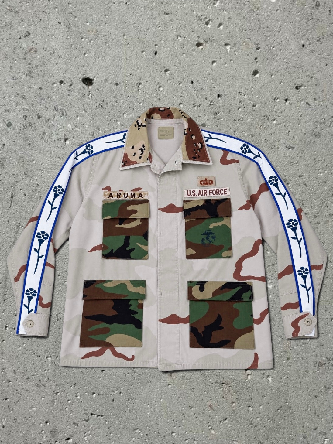 TAN CAMO JACKET + WHITE SHIRT + TIE + GREEN SHORTS - SET - M