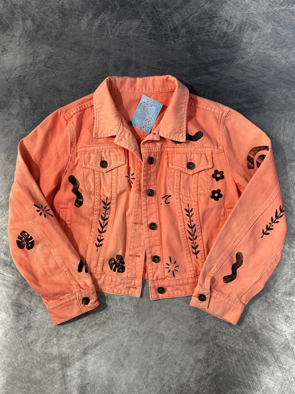 LIGHT ORANGE DENIM JACKET - MULTI PATTERN - L