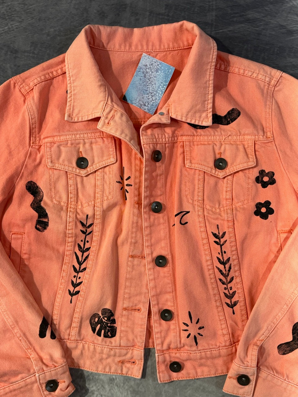 LIGHT ORANGE DENIM JACKET - MULTI PATTERN - L