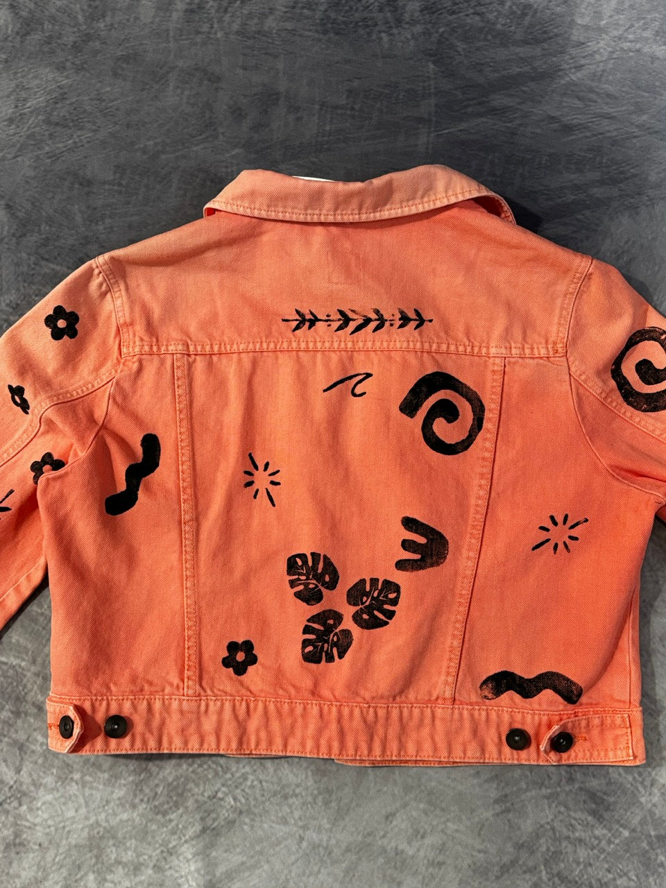 LIGHT ORANGE DENIM JACKET - MULTI PATTERN - L