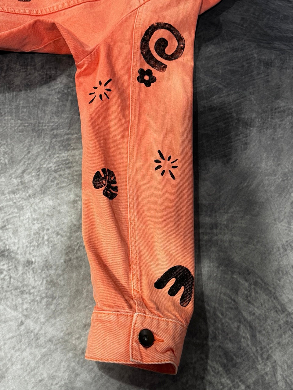 LIGHT ORANGE DENIM JACKET - MULTI PATTERN - L