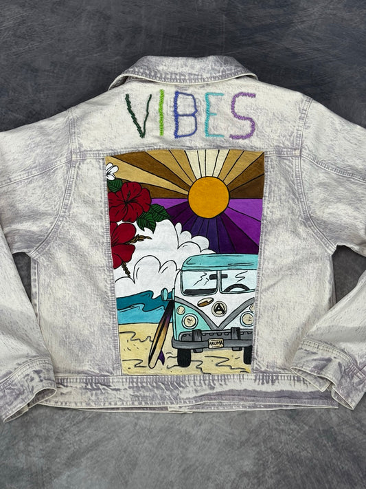 VIBES VIOLET JACKET - REMOVABLE ART- BEAD EMBROIDERED LETTERS - M
