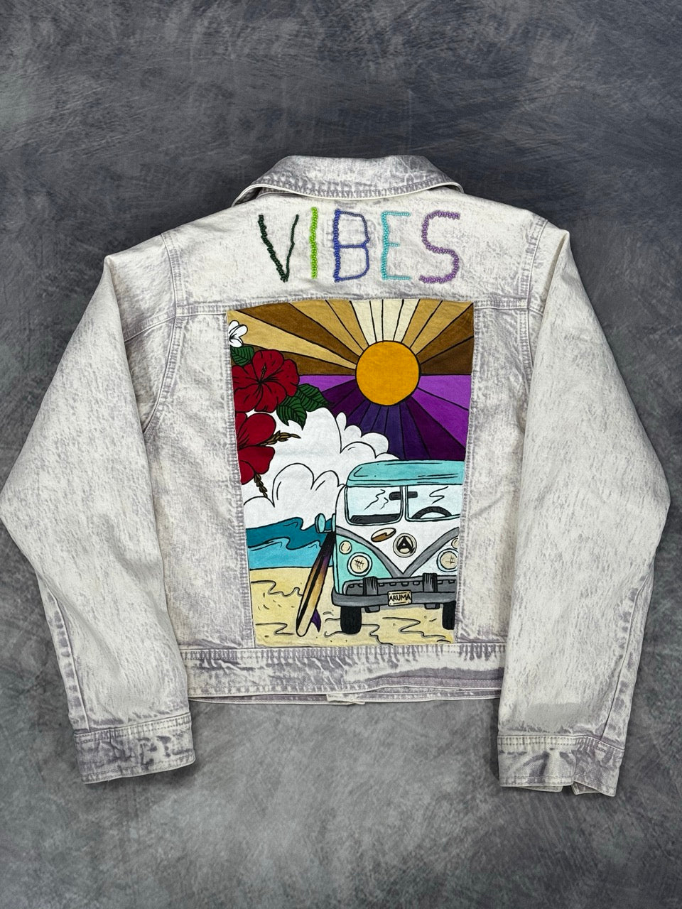 VIBES VIOLET JACKET - REMOVABLE ART- BEAD EMBROIDERED LETTERS - M